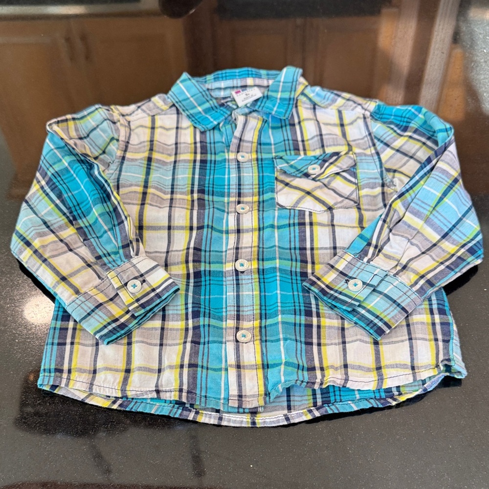 Plaid Kids Shirt - Blue and Yellow